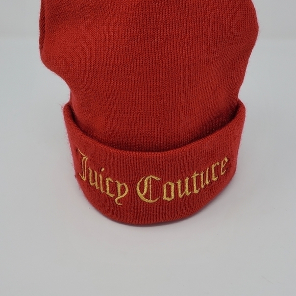JUICY COUTURE RED AND GOLD "YES OUI CAN" BEANIE WINTER WARM COZY EMBROIDERY - Picture 8 of 11